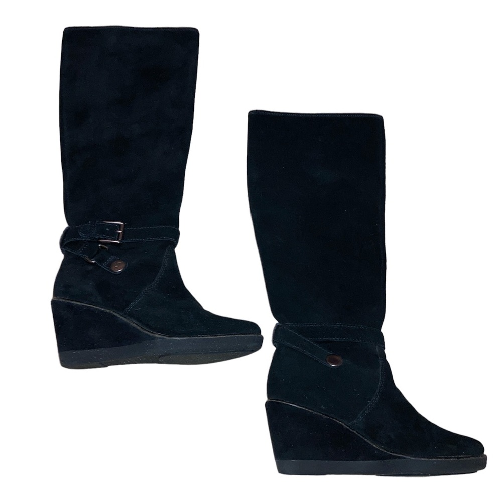 Coach Black Suede Wedge Candid Knee-High Boots